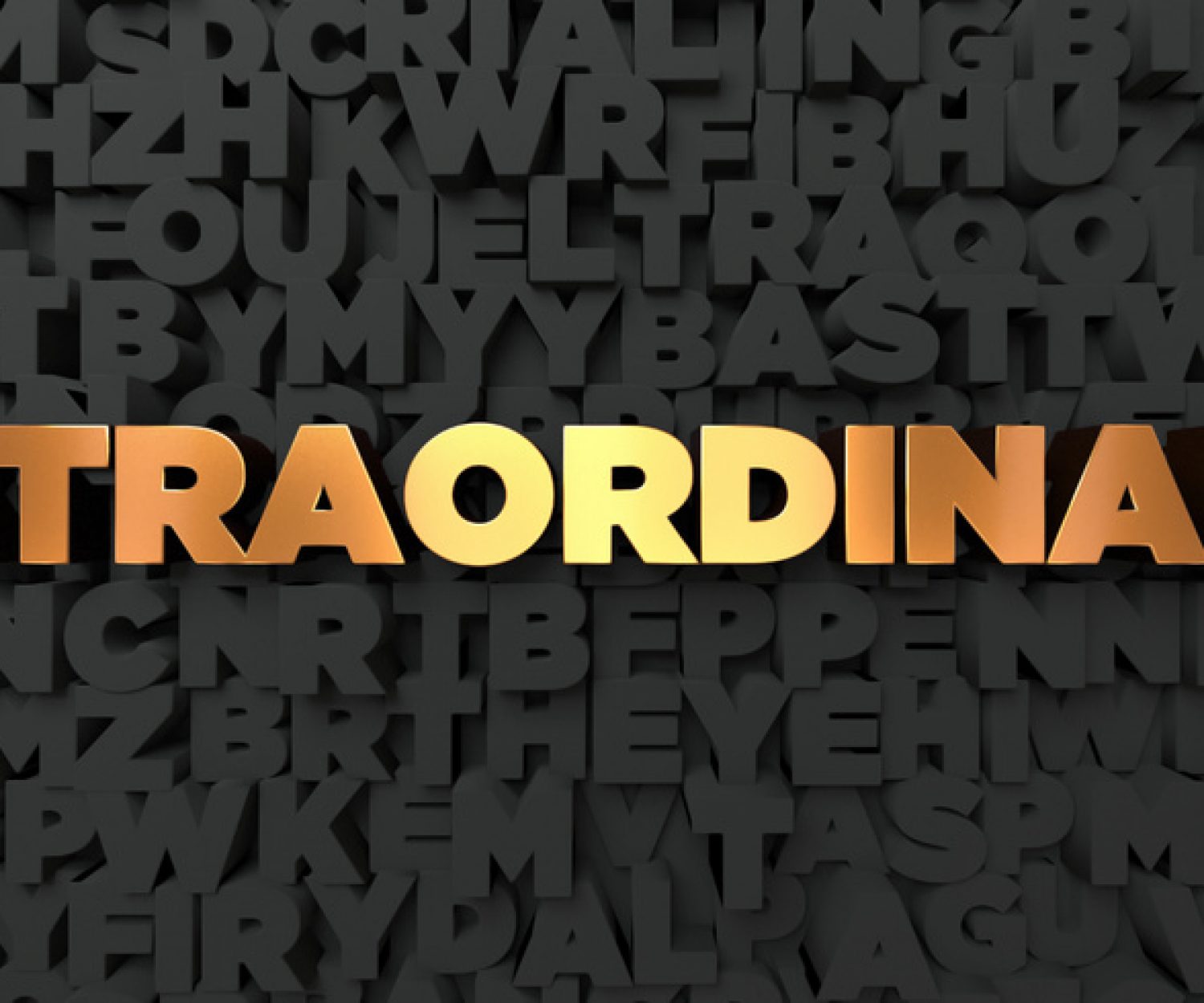 Extraordinary - Gold text on black background - 3D rendered royalty free stock picture. This image can be used for an online website banner ad or a print postcard.